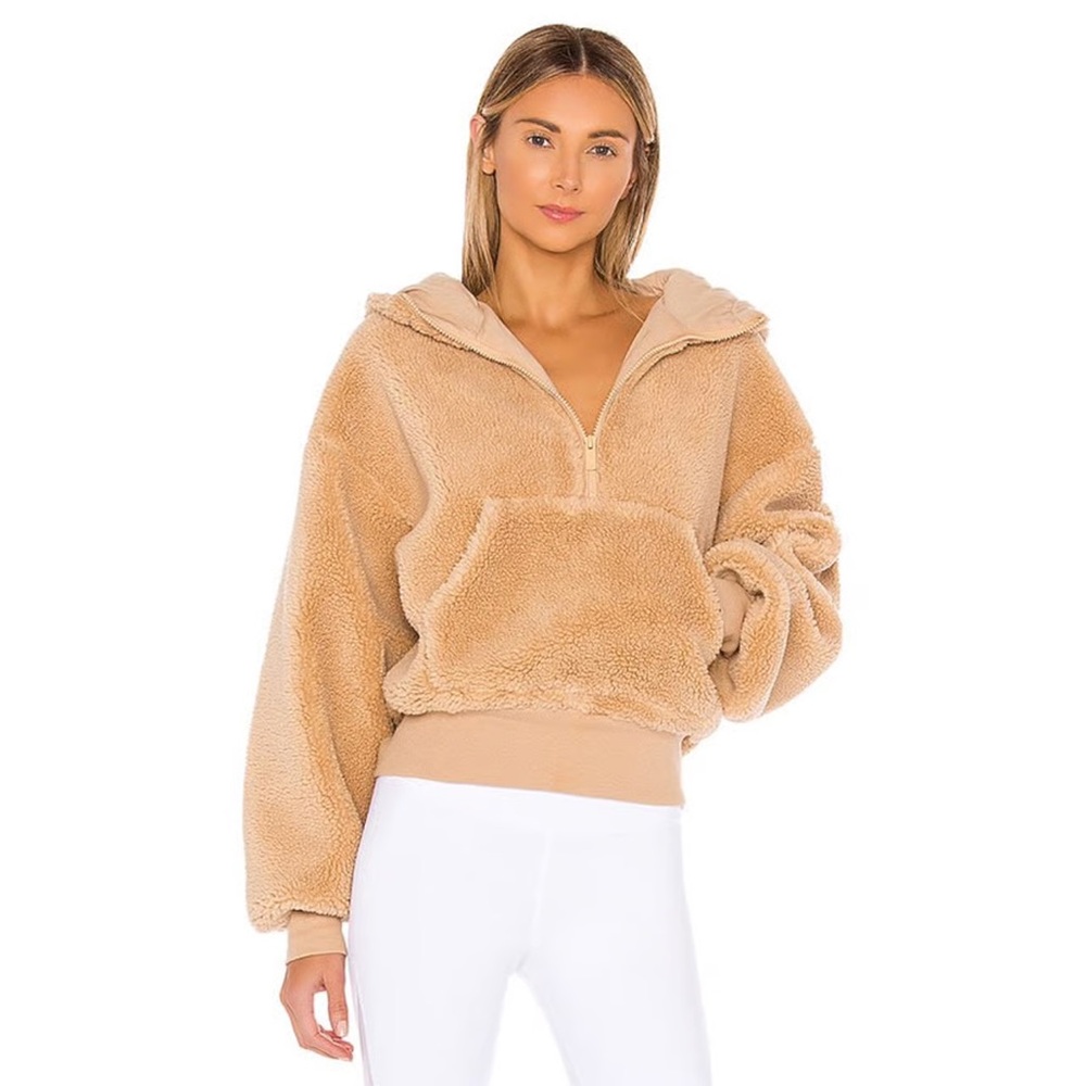 ALO Yoga Camel Teddy Half-Zip Hoodie Jacket